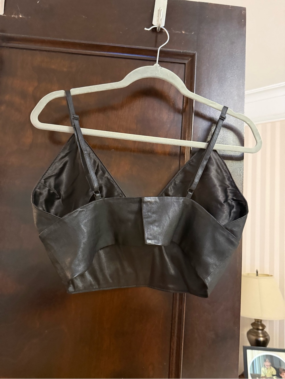 Black Faux Leather Crop Top with Adjustable Straps - Picture 4 of 5